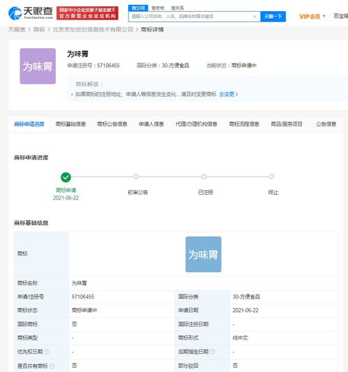 京东关联公司申请“为味胃”商标，强化食品领域知识产权布局